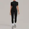 Mono de yoga cepillado Autumn Sha de manga corta con media cremallera para mujer, adecuado para usar al aire libre, mono ajustado para deportes de fitness 2680