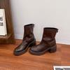 Botines Cortos Retro Otoño e Invierno Versátiles de Suela Gruesa para Aumentar Altura con Tacón Grueso, Botas Martin, Cremallera Trasera, Botines Cortos Ajustados para Mujer