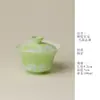 En el Bosque, Regresando a los Pinos - Taza Gaiwan Creativa Tres Talentos con Banco de Sauce Pintado a Mano, Juego de Té Kung Fu de Lujo Ligero para el Hogar, Tazón de Ofrenda de Té para Mujeres