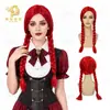 En Stock Peluca Roja de Trenza Doble para Cosplay Peluca para Fiesta de Halloween Venta al por Mayor Personalización
