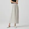 Falda Larga Casual Cómoda de Verano Fina Versátil Plateada con Puntos de Brillo de Longitud Media de Cintura Alta Adelgazante Recta con Abertura Forma H