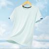Camiseta esportiva masculina de manga curta, camiseta de seda gelada, roupas de transpiração masculinas 2024, nova camiseta fitness plus size de malha de secagem rápida