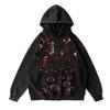 Sudadera con capucha estampada de dibujos animados vintage Diablo Y2K transfronteriza americana, lavada, vieja, holgada, de algodón puro