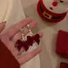 Pendientes de botón con lazo festivo de terciopelo rojo para mujer, pendientes elegantes y dulces con forma de flor y borla larga, pendientes de otoño e invierno