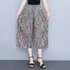 Pantalones anchos de pierna recortada para mujer, pantalón de moda de talla grande, elásticos, de cintura alta, de algodón y seda, con flores, para bailar, para mamá, novedad de verano