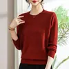 Suéter de tricô gola redonda para outono e inverno para mulheres, top justo de manga comprida, suéter fino, camiseta básica para meia-idade e idosos, camiseta de corte solto