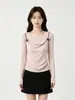 Camisola de estilo coreano con lazo dulce, top de punto falso dos piezas para mujer, nuevo top ajustado de cuello oscilante para principios de otoño de 2026