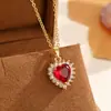 Collar de Corazón Rojo Francés para Mujer, Lujo Ligero, Colgante de Corazón Incrustado con Diamantes, Romántico Regalo del Día de San Valentín, Elegante Cadena para Clavícula