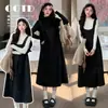 Otoño/Invierno 2026 Estilo Casual Perezoso Coreano Chaleco de Lana Engrosado Vestido de Maternidad + Suéter Superior Conjunto de Maternidad