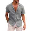Los más vendidos de Amazon y eBay: Camisa de hombre de algodón y lino, color liso, manga corta, con cuello, de botones, para verano
