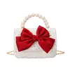 Nova Bolsa de Ombro Fofa Infantil para Jardim de Infância Menina Infantil Pérola Portátil Laço PU Transversal Bolsa Carteira de Moedas