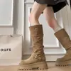 Botas largas plisadas petite, versátiles y hermosas, botas de caballero 2026, moda otoño e invierno, nuevas botas con hebilla de cinturón, Rade Duidui