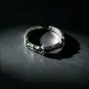 Anel de Cobre Vintage Desgastado com Banho Espesso de Prata e Design Completo de Flor Íris com Pedras Diamante, Anel Ajustável Estilo Punk Doce Personalidade Cool para Homens e Mulheres