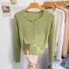6 Lana Delgado Suave Cera Tejido de Punto Manga Larga Mujer 2024 Primavera y Verano Nuevo Exterior Ropa Protección Solar Color Sólido Cárdigan Top