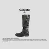 Botas altas de tacón grueso plisadas estilo retro británico para mujer, nuevas botas Melard de primavera y otoño, botas de tacón de bloque con punta redonda