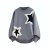 Malha Fashion com Design de Estrela de Cinco Pontas para Homens 2025 Outono e Inverno Nova Tendência Pulôver Estilo Solto Preguiçoso Malha de Lã