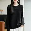 Suéter de Tricô Preto Novo Estilo Preguiçoso Outono 2026 para Mulheres, Versão Coreana, Caimento Relaxado, Manga Longa Emagrecedor, Top 100% Algodão