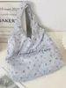 57201 Bolso de Lona Azul Floral con Estampado de Niña Estilo Francés, Bolso de Hombro de Gran Capacidad con Estampado de Letras para Estudiante de Nicho