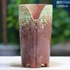 Maceta de cerámica gruesa con forma de flor, boca cuadrada, maceta antigua, pila de acantilado, retro, transpirable, pequeña, planta verde, maceta cuadrada de cerámica con muescas.