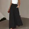 Calça de Verão Lisa de Cintura Alta Wide Leg para Mulheres 2026, com Cintura Elástica Plissada e Cordão, Afinando e com Caimento Fluido, Roupas Femininas de Comércio Exterior