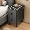 Mesita de noche electrónica multifuncional, inteligente, pequeña, ultradelgada, versátil para dormitorio, madera maciza minimalista moderna, mesita de noche de panel de roca de lujo ligero
