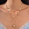 Joyería Transfronteriza Europea y Americana, Conjunto de Collar de Estrella de Mar Metálica y Concha con Temática Marina, Cadena para Clavícula de Cadena de Perlas de Diseñador