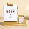 Calendario de escritorio multifuncional de madera 2027 con portalápices, adorno para escritorio de oficina, bloc de notas creativo, exquisito regalo de negocios de alta gama