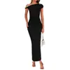 Vestido Largo Elegante de Banquete Transfronterizo Europeo y Americano para Mujer, de Un Hombro, Color Sólido, Cintura Ceñida, Corte Ajustado, Sin Mangas, 2026