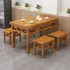 Mesas y Sillas para Comedor de Comida Rápida, Mesas para Comedor de Madera Maciza para Restaurante, Tienda de Snacks, Tienda de Fideos, Set Combinado Rectangular de Pizarra Comercial para Bar de Hot Pot y Barbacoa