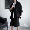 Terno esportivo masculino Verão Trendy Ins Hong Kong Estilo Meia Manga Jaqueta Solto Perna Larga Shorts Casuais Conjunto de Duas Peças