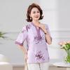 Top de verano con estampado de manga corta para madres primerizas, estilo chino, estilo occidental, adelgazante, de talla grande, para mujeres de mediana edad y mayores.