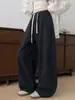 Pantalones de Algodón Lavado Estilo Coreano de Tiro Alto y Pierna Ancha para Mujer, Novedad Verano 2026, Pantalones Casuales con Caída Adelgazante y Sensación Relajada
