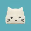 Novo gorro de tricô outono e inverno com orelhas de gato, fofo e afina o rosto, feito de mistura de lã com um padrão jacquard temático de gato.