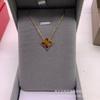Venda direta da fábrica quatro- folha trevo colar feminino 18k rosa ouro clavícula cadeia ágata vermelha fritillary branco mãe dupla face pingente clássico