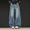 Jeans Americanos Rectos Forrados de Polar para Hombre Otoño Invierno Pantalones Engrosados Pantalones de Hombre Estilo Neutro Marca Tendencia High Street Sueltos Tallas Grandes