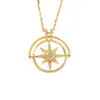 Nuevo collar de disco de diseño hueco transfronterizo de otoño con patrón de estrella de ocho puntas y circón para mujer, cadena de clavícula de nicho