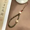 Corrente de celular de sândalo verde, alça de celular curta artística de cipreste, corrente de pulso para celular de gato Bodhi, pingente de celular