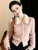 Suéter de Punto con Cuello de Piel Estilo Francés para Mujer, Cárdigan de Punto de Invierno, Top de Fuego, Abrigo Corto de Felpa