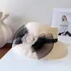 Estilo Francês Tridimensional Grande Flor Lâmpada Tampa Chapéu Feminino Verão Proteção Solar Chapéu de Palha Fio de Cânhamo Grande Laço Chapéu de Bacia Combinável Chapéu de Sol