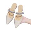 Sandalias Francesas con Pedrería para Falda de Tacón Grueso Talla Pequeña, Punta Fina, Zapatos de Mujer Talla Grande, Pantuflas Mule, Dos Formas de Usar