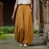 Calças Soltas de Algodão e Linho Retrô Artísticas Primavera Outono Novo Estilo Algodão Calças Cenoura Cintura Elástica Verão Yi Calças Harem Femininas