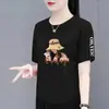 E-commerce transfronteiriço estoque excedente marca grande camiseta de manga curta feminina solta plus size modeladora que cobre a barriga top moda estilo estrangeiro camiseta