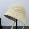 Sombrero de pescador de lana tejido a mano en crochet coreano, talla grande, sombrero tipo cubo tejido para mujer, con cordones, adecuado para usar sin maquillaje y diseñado para cubrir la cara