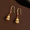 Brinco de gancho com pingente de cabaça escovada banhado a ouro 18k real, brincos retrô de alta qualidade, novo estilo chinês, brincos de luxo leve, estilo nacional