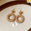 Pendientes Geométricos de Flor de Ratán Estilo Resort de Playa, Pendientes de Lujo Ligero y de Gama Alta, Pendientes Bohemios de Moda y Personalizados