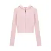 Cárdigan con capucha de punto trenzado estilo suave para mujeres de talla grande, abrigo suéter casual con cremallera para otoño e invierno, top corto que marca la cintura