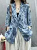 Ropa de Mujer de Algodón y Lino 2026 Verano Nuevo Estilo Ramio Estampado Retro Holgado Elegante Casual Versátil Blazer de Manga Larga
