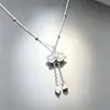 Colar Duplo Shihuan Lótus feminino cobre branco pingente de flor com borla de lótus doce fresco estilo nacional elegante corrente para clavícula