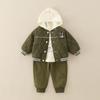 Conjunto de 3 piezas de chaqueta gruesa con forro polar estilo coreano, elegante, nuevo, para invierno 2026, para niños y niñas, con capucha, manga larga