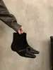 Botas Femininas Quadradas Pequenas Retrô Pretas Pequenas Nude Botas de Inverno Outono 2025 Novas Botas Marrons Slim Botas Curtas Francesas